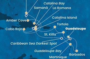 Guadeloupe, Svätý Krištof a Nevis, Britské Panenské ostrovy, Dominikánska republika, Veľká Británia, Martinik, Barbados z Pointe-à-Pitre na lodi Costa Fascinosa