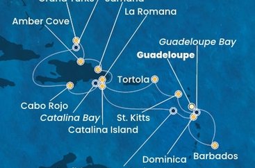 Guadeloupe, Svätý Krištof a Nevis, Britské Panenské ostrovy, Dominikánska republika, Veľká Británia, Dominika, Barbados z Pointe-à-Pitre na lodi Costa Pacifica