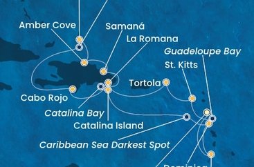 Guadeloupe, Svätý Krištof a Nevis, Britské Panenské ostrovy, Dominikánska republika, Veľká Británia, Dominika, Svätý Vincent a Grenadiny z Pointe-à-Pitre na lodi Costa Pacifica