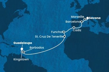 Guadeloupe, Svätý Vincent a Grenadiny, Barbados, Španielsko, Portugalsko, Francúzsko, Taliansko z Pointe-à-Pitre na lodi Costa Fortuna