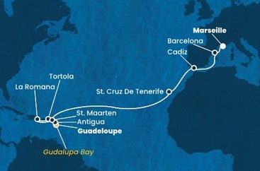 Guadeloupe, , Antigua a Barbuda, Britské Panenské ostrovy, Dominikánska republika, Svatý Martin, Španielsko, Francúzsko z Pointe-à-Pitre na lodi Costa Fascinosa