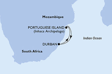 Juhoafrická republika, Mozambik z Durbanu na lodi MSC Sinfonia