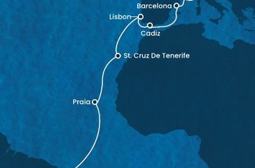 Brazília, Kapverdy, Španielsko, Portugalsko, Francúzsko, Taliansko z Recife na lodi Costa Pacifica