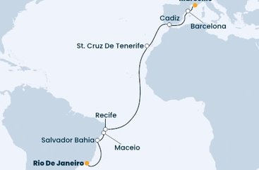 Brazília, Španielsko, Francúzsko z Rio de Janeira na lodi Costa Favolosa