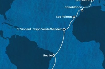 Brazília, Kapverdy, Španielsko, Maroko, Francúzsko z Rio de Janeira na lodi Costa Favolosa