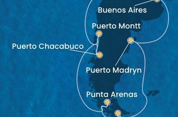 Chile, Argentína ze San Antonio na lodi Costa Serena