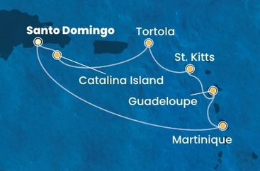 Dominikánska republika, Martinik, Guadeloupe, Svätý Krištof a Nevis, Britské Panenské ostrovy zo Santa Dominga na lodi Costa Favolosa