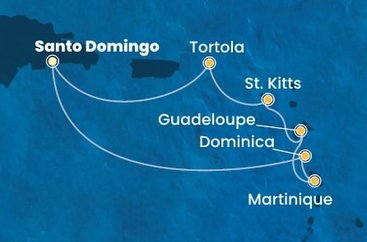 Dominikánska republika, Dominika, Martinik, Guadeloupe, Svätý Krištof a Nevis, Britské Panenské ostrovy zo Santa Dominga na lodi Costa Favolosa