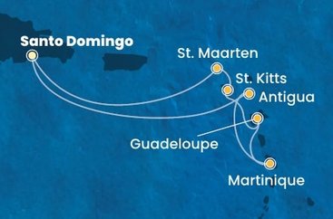 Dominikánska republika, Antigua a Barbuda, Martinik, Guadeloupe, Svätý Krištof a Nevis, Svatý Martin zo Santa Dominga na lodi Costa Favolosa