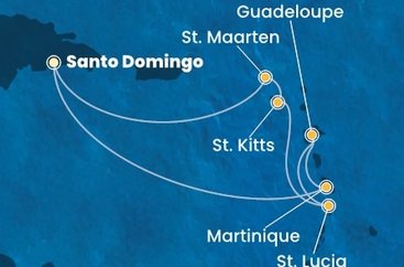 Dominikánska republika, Martinik, Guadeloupe, Svätá Lucia, Svätý Krištof a Nevis, Svatý Martin zo Santa Dominga na lodi Costa Favolosa
