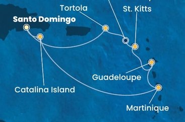 Dominikánska republika, Martinik, Guadeloupe, Svätý Krištof a Nevis, Britské Panenské ostrovy zo Santa Dominga na lodi Costa Fascinosa