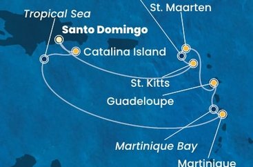 Dominikánska republika, Martinik, Guadeloupe, Svatý Martin, Svätý Krištof a Nevis zo Santa Dominga na lodi Costa Fascinosa