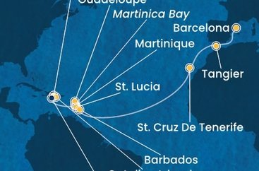 Dominikánska republika, , Martinik, Francúzsko, Guadeloupe, Svätá Lucia, Barbados, Španielsko, Maroko zo Santa Dominga na lodi Costa Fascinosa
