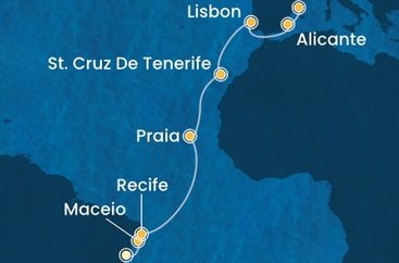 Brazília, Kapverdy, Španielsko, Portugalsko zo Salvadoru na lodi Costa Pacifica