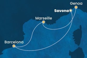 Taliansko, Španielsko, Francúzsko ze Savony na lodi Costa Diadema