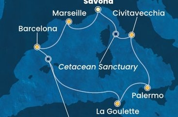Taliansko, Francúzsko, Španielsko, Tunisko ze Savony na lodi Costa Smeralda