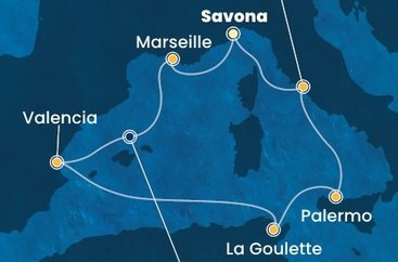 Taliansko, Francúzsko, Španielsko, Tunisko ze Savony na lodi Costa Pacifica