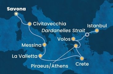 Taliansko, Sicília, Malta, Kréta, Grécko, Turecko ze Savony na lodi Costa Fortuna