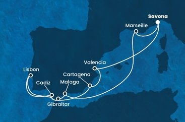 Taliansko, Francúzsko, Španielsko, Gibraltár, Portugalsko zo Savony na lodi Costa Favolosa