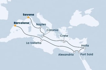 Taliansko, Grécko, Izrael, Egypt, Malta, Španielsko zo Savony na lodi Costa Pacifica