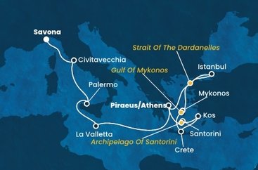 Taliansko, Malta, Grécko, , Turecko zo Savony na lodi Costa Fortuna