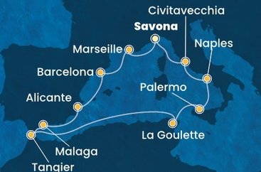 Taliansko, Francúzsko, Španielsko, Maroko, Tunisko ze Savony na lodi Costa Toscana