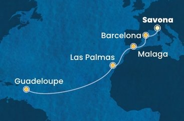 Taliansko, Španielsko, Guadeloupe ze Savony na lodi Costa Fascinosa