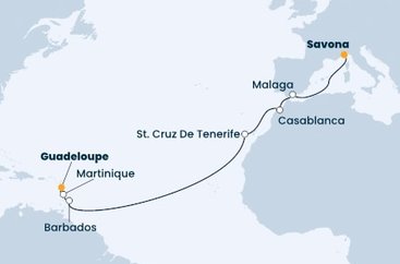 Taliansko, Španielsko, Maroko, Barbados, Martinik, Guadeloupe zo Savony na lodi Costa Fascinosa