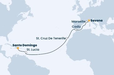 Taliansko, Francúzsko, Španielsko, Svätá Lucia, Dominikánska republika zo Savony na lodi Costa Pacifica