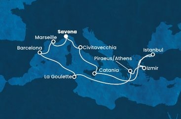 Taliansko, Turecko, Grécko, Tunisko, Španielsko, Francúzsko zo Savony na lodi Costa Fortuna