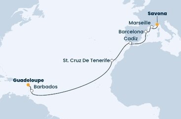 Taliansko, Francúzsko, Španielsko, Barbados, Guadeloupe zo Savony na lodi Costa Fascinosa
