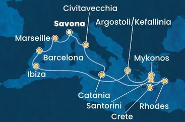 Taliansko, Grécko, Španielsko, Francúzsko ze Savony na lodi Costa Fascinosa