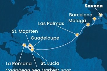 Taliansko, Španielsko, Guadeloupe, Svatý Martin, Dominikánska republika, Svätá Lucia ze Savony na lodi Costa Fascinosa