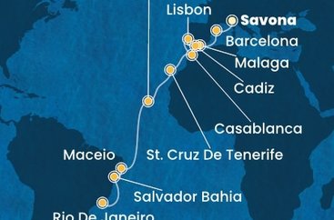 Taliansko, Španielsko, Portugalsko, Maroko, Kapverdy, Brazília ze Savony na lodi Costa Diadema