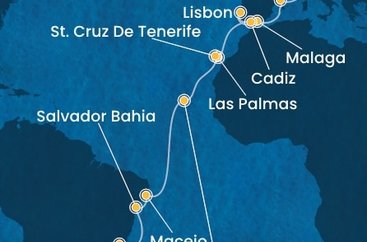 Taliansko, Španielsko, Portugalsko, Kapverdy, Brazília ze Savony na lodi Costa Diadema