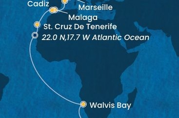 Taliansko, Francúzsko, Španielsko, Namíbia, Juhoafrická republika ze Savony na lodi Costa Smeralda