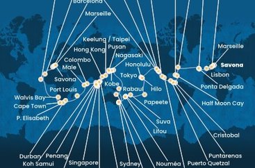Taliansko, Francúzsko, Španielsko, Portugalsko, USA, Bahamy, Panama, Kostarika, Guatemala, Mexiko, Francouzská Polynésie, Fiji, Nová Kaledonie, Austrália, Papua Nová Guinea, Japonsko, Južná Kórea, Tchaj-wan, Čína, Vietnam, Thajsko, Singapur, Malajzia, Srí Lanka, Maledivy, Maurícius, Juhoafrická republika, Namíbia, Kapverdy ze Savony na lodi Costa Deliziosa