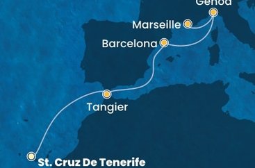 Španielsko, Maroko, Taliansko, Francúzsko z Tenerife na lodi Costa Smeralda