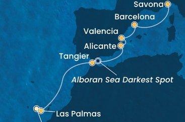 Tenerife, Gran Canaria, Maroko, , Španielsko, Taliansko z Tenerife na lodi Costa Toscana