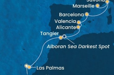 Tenerife, Gran Canaria, Maroko, , Španielsko, Taliansko, Francúzsko z Tenerife na lodi Costa Toscana