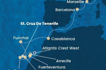 Španielsko, , Portugalsko, Maroko, Francúzsko, Taliansko z Tenerife na lodi Costa Fortuna