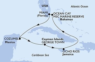 USA, Mexiko, Kajmanské ostrovy, Jamajka, Bahamy z Miami na lodi MSC Divina