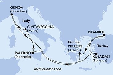 Taliansko, Turecko, Grécko z Civitavechie na lodi MSC Poesia