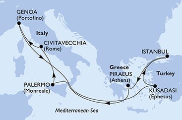 Grécko, Taliansko, Turecko z Pireusu na lodi MSC Poesia