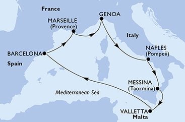 Taliansko, Malta, Španielsko, Francúzsko z Neapolu na lodi MSC World Europa