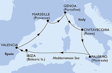 Španielsko, Francúzsko, Taliansko z Valencie na lodi MSC Seaside