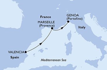 Španielsko, Francúzsko, Taliansko z Valencie na lodi MSC Seashore