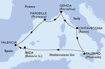 Taliansko, Španielsko, Francúzsko z Civitavechie na lodi MSC Seashore