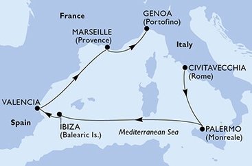 Taliansko, Španielsko, Francúzsko z Civitavechie na lodi MSC Seashore