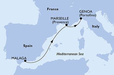 Španielsko, Francúzsko, Taliansko z Málagy na lodi MSC Divina